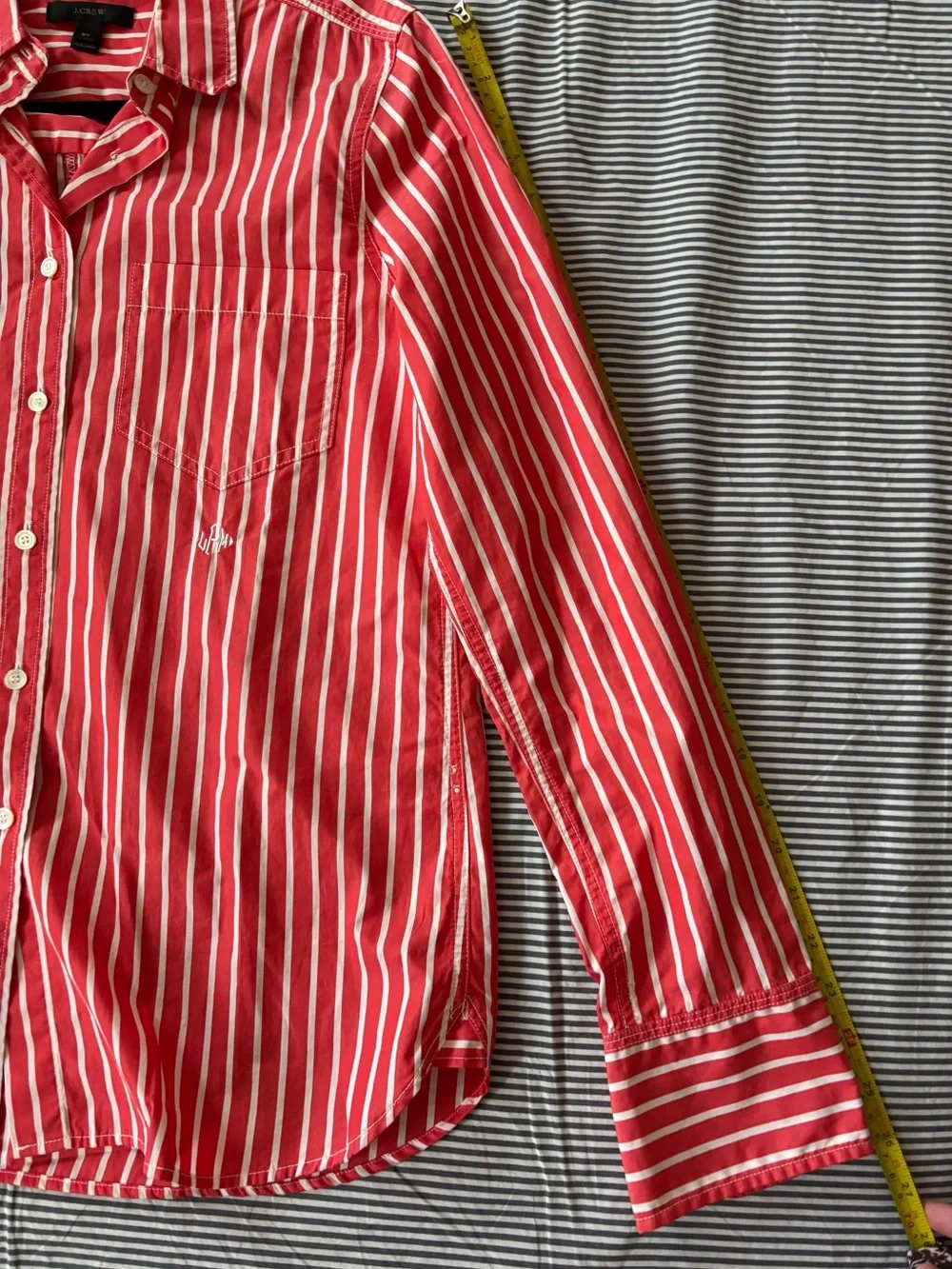 J. Crew Red and White Vertical Stripe Button-Down Shirt